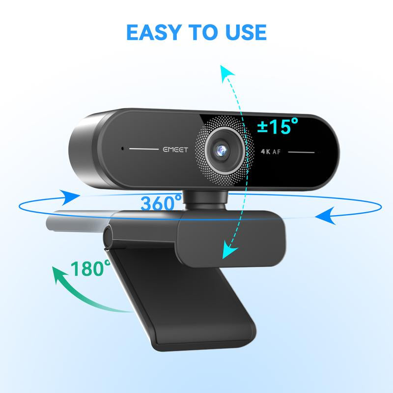 EMEET C60E 4K/2K/1080P Webcam Streaming Camera for PC, Laptop, Gaming Accessories, Ultra HD, 1080P@60Fps Fast Autofocus, Wireless Fill Light, Plug & Play with Privacy Cover, Game Changer Webcam 4K for Streaming Living Home Office