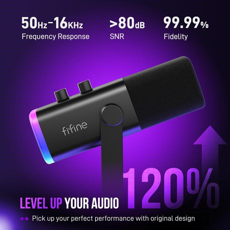 FIFINE AM8 XLR/USB Gaming Microphone for Podcast Recording, Dynamic RGB Microphone with Quick Mute, Headphone Jack, Gain Knob, Volume Control, Desktop Computer Mic for PC Gamer, XLR Mic for Audio Interface Mixer