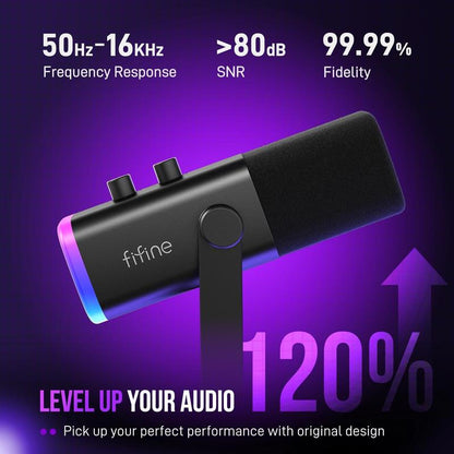 FIFINE AM8 XLR/USB Gaming Microphone for Podcast Recording, Dynamic RGB Microphone with Quick Mute, Headphone Jack, Gain Knob, Volume Control, Desktop Computer Mic for PC Gamer, XLR Mic for Audio Interface Mixer