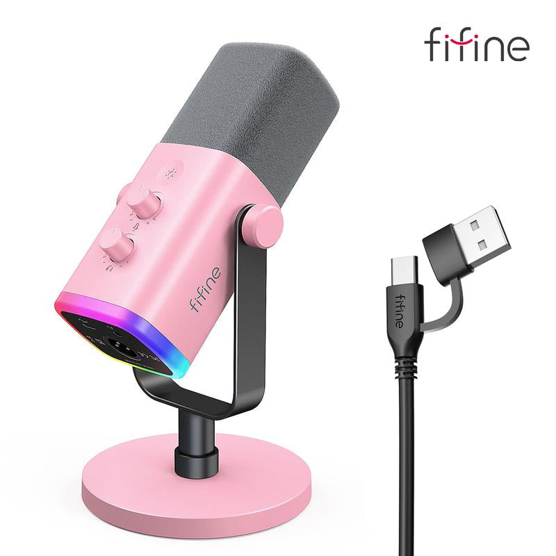 FIFINE AM8 XLR/USB Gaming Microphone for Podcast Recording, Dynamic RGB Microphone with Quick Mute, Headphone Jack, Gain Knob, Volume Control, Desktop Computer Mic for PC Gamer, XLR Mic for Audio Interface Mixer