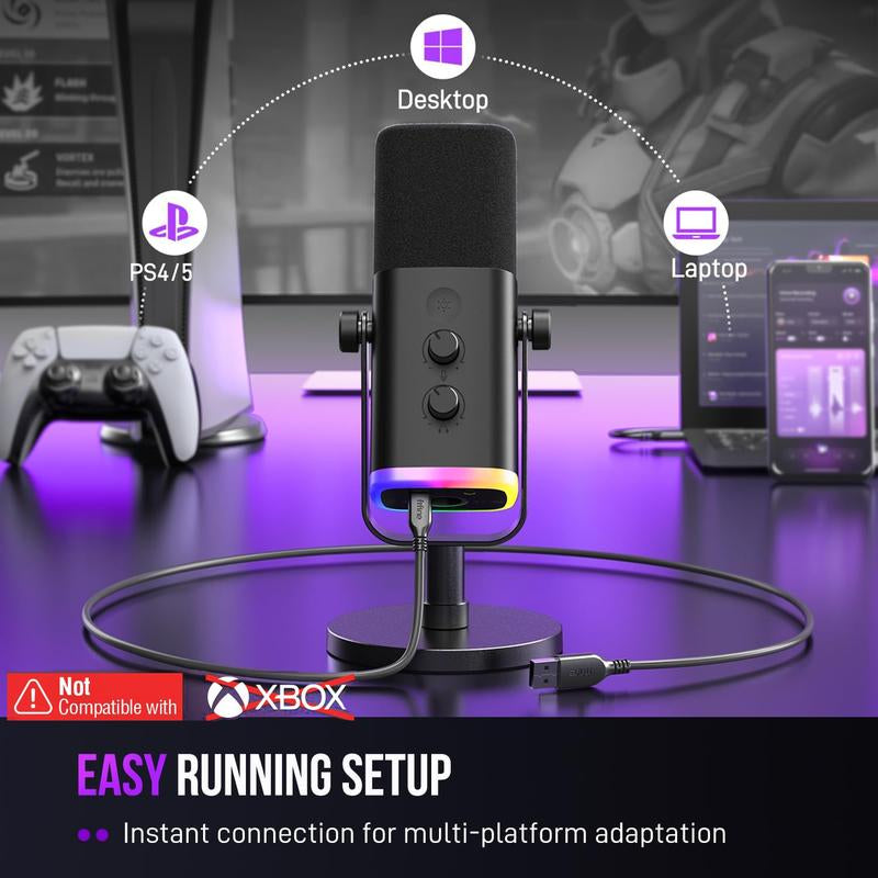 FIFINE AM8 XLR/USB Gaming Microphone for Podcast Recording, Dynamic RGB Microphone with Quick Mute, Headphone Jack, Gain Knob, Volume Control, Desktop Computer Mic for PC Gamer, XLR Mic for Audio Interface Mixer