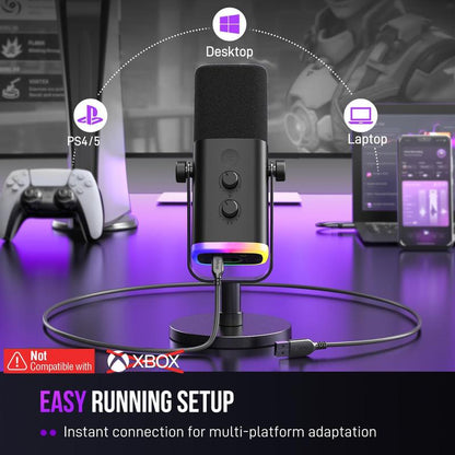 FIFINE AM8 XLR/USB Gaming Microphone for Podcast Recording, Dynamic RGB Microphone with Quick Mute, Headphone Jack, Gain Knob, Volume Control, Desktop Computer Mic for PC Gamer, XLR Mic for Audio Interface Mixer