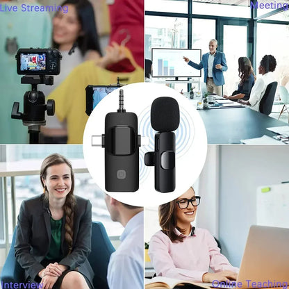 Upgraded Wireless Lavalier Microphone for Iphone Camera PC Computer for Interviews Live Podcast Audio Video Recording Mic Vlog