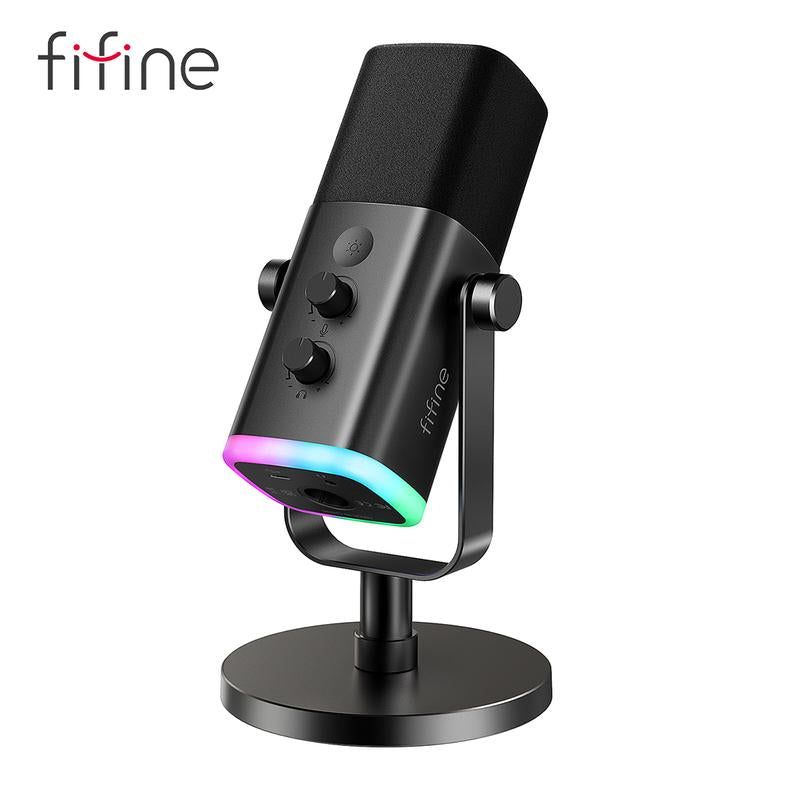 FIFINE AM8 XLR/USB Gaming Microphone for Podcast Recording, Dynamic RGB Microphone with Quick Mute, Headphone Jack, Gain Knob, Volume Control, Desktop Computer Mic for PC Gamer, XLR Mic for Audio Interface Mixer
